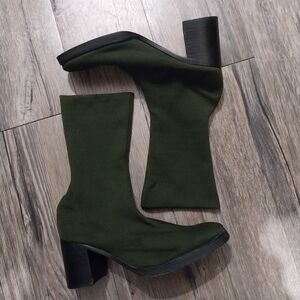 Zoomp Ankle Sock Boots Women 38 Green Chunky Heel Stretchy Elastic Boots Boho